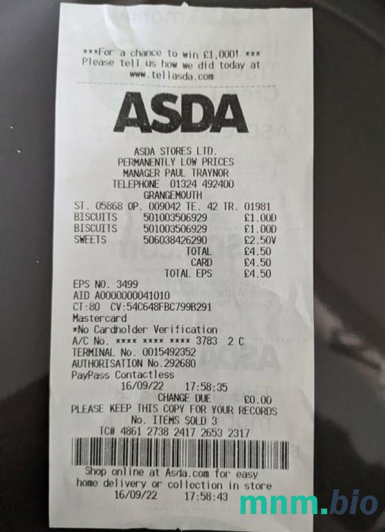 Asda Stores szablon pokwitowania płatności PSD